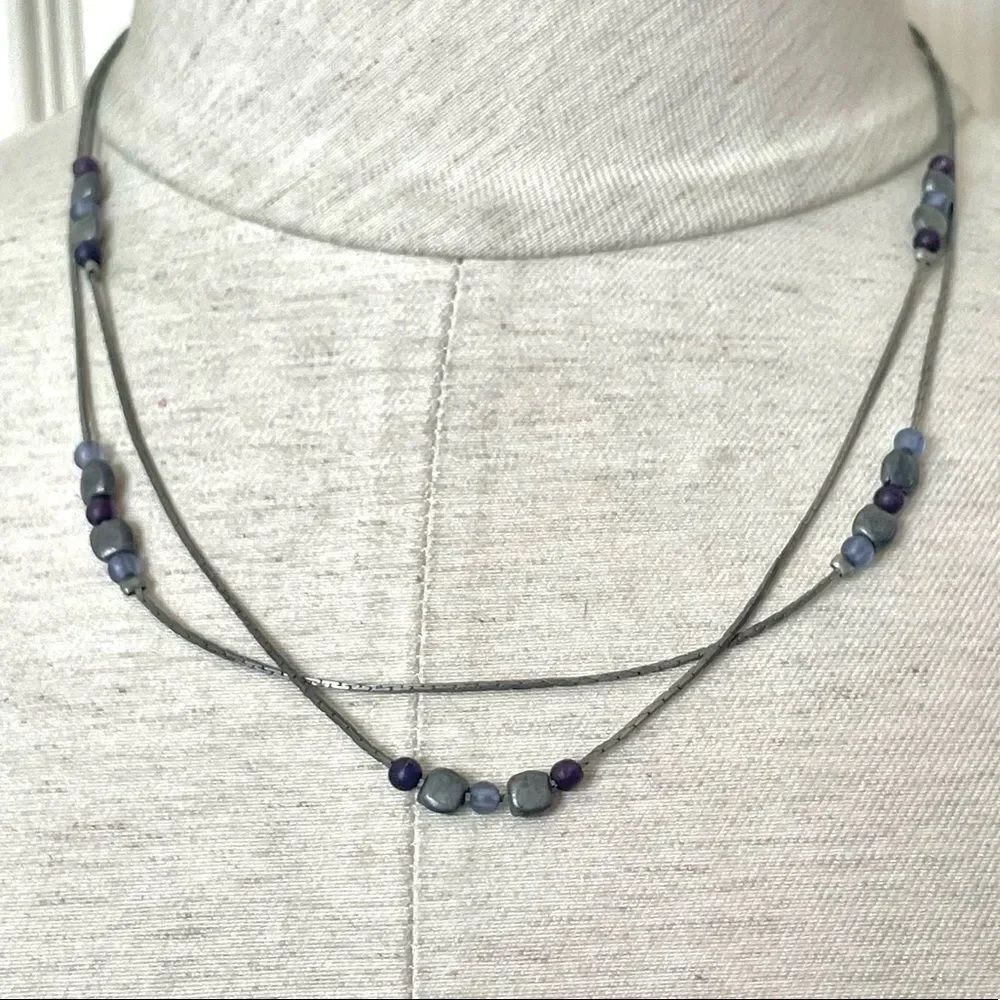 Grey double strand dainty beaded necklace